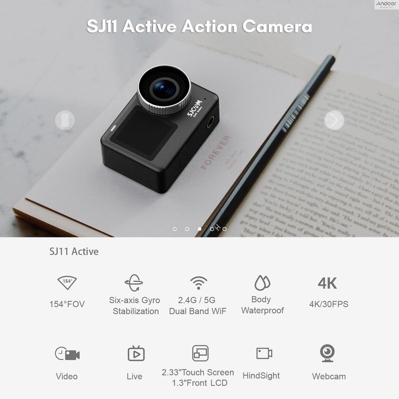 Sjcam SJ11Active กล้องแอคชั่น แบบพกพา ขนาดเล็ก 4K Ultra HD 20MP กันน้ํา กันสั่น รองรับการสตรีมมิ่งแบบสด พร้อมอะแดปเตอร์เคสกันน้ํา