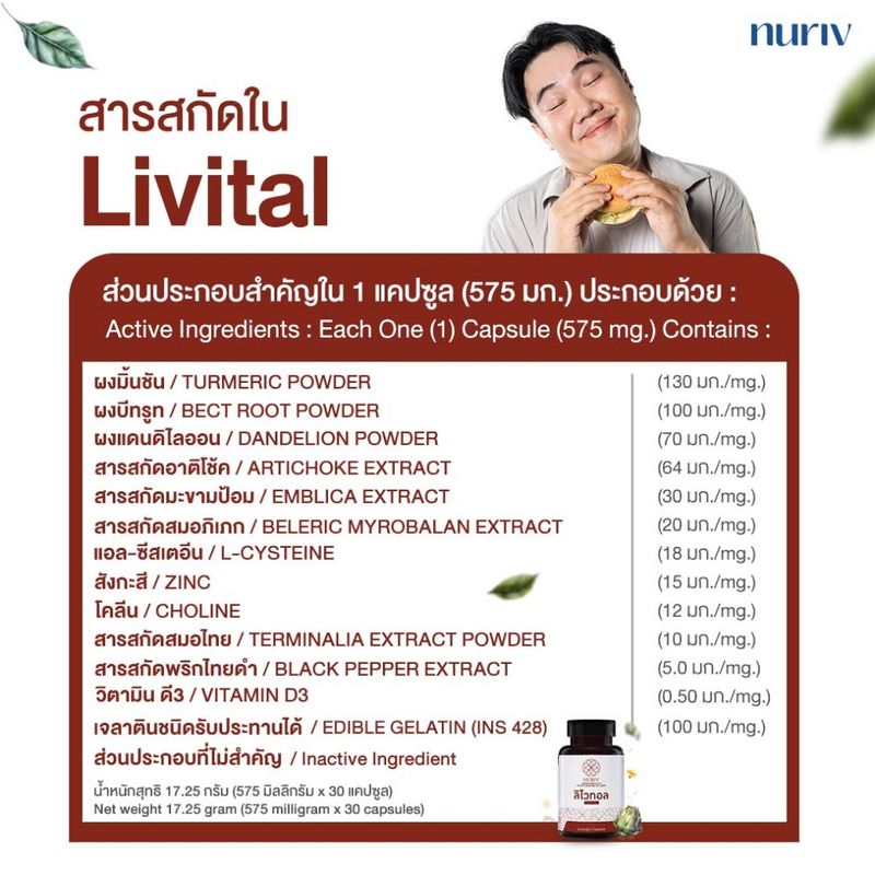 Nuriv Livital นูรีฟ ลิไวทอล 30 แคปซูล ขับสารพิษ