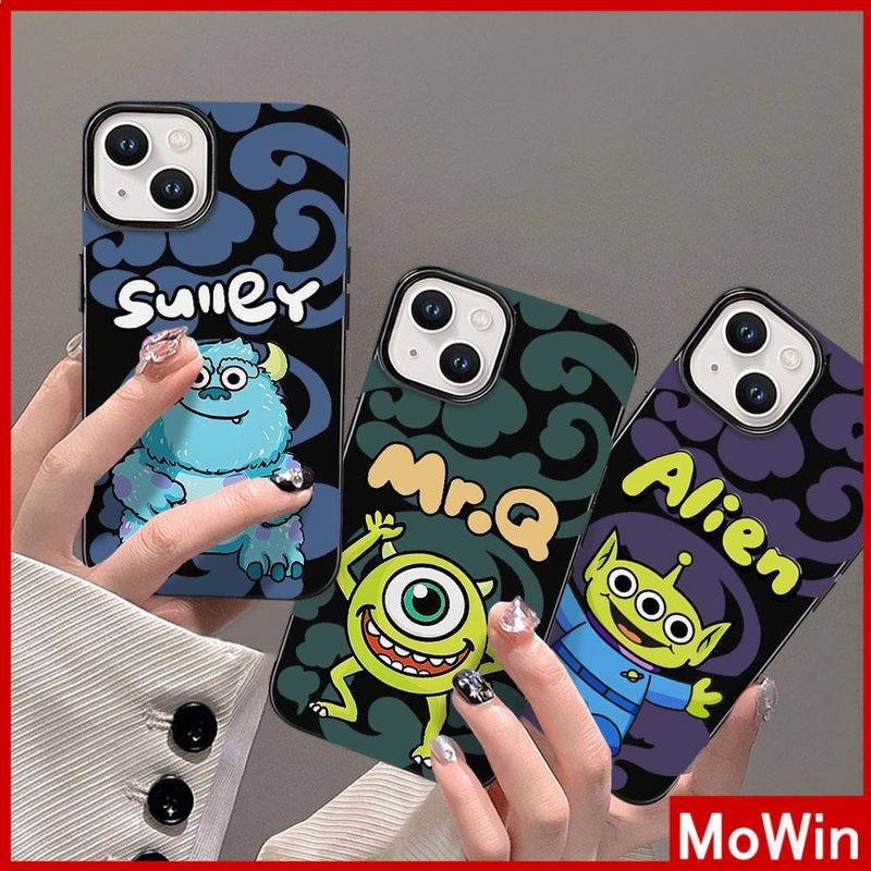 Mowin - เข้ากันได้สำหรับ 15 เคสไอโฟน11 เคส iphone 11 iPhone สีดำเคลือบเงา TPU เคสกันกระแทกกล้องน่ารักการ์ตูนมอนสเตอร์สีเขียวสีฟ้าเข้ากันได้กับ 14 13 12 PRO MAX XR XS