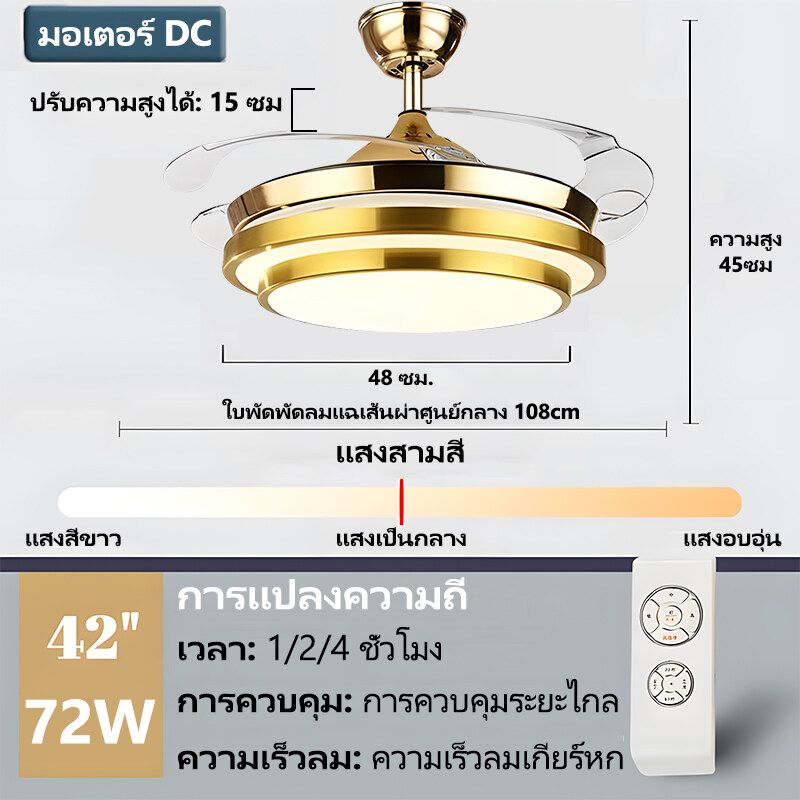 GOGEOUS พัดลมเพดานมีไฟ พัดลมเพดาน โคมไฟคริสตัล ใบพัด 4 ใบ ลดแสง 3 สี ลมความเร็ว 6 ระดับ พัดลมเพดานมีไฟ พัดลมเพดานรีโมท โคมไฟพัดลมเพดาน โคมไฟห้อยแขวน  โคมไฟ ระย้า คริสตัล โคมไฟห้อยเพดาน ไฟระย้าเพดาน ใบพัดลมที่ซ่อนอยู่ พัดลมเพดานมีไฟ พัดลมเพดานโคมไฟ