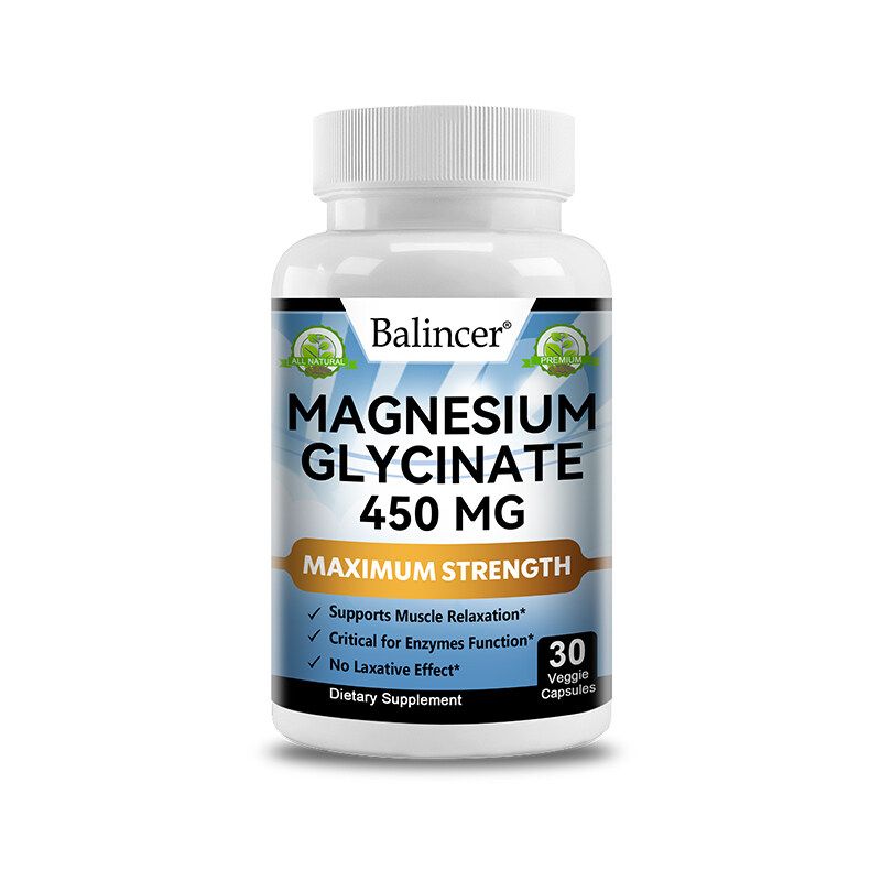 Balincer Magnesium Glycinate 450 mg อาหารเสริมช่วยลดความเครียดและความวิตกกังวลและสนับสนุนสุขภาพกระดูกและหัวใจ