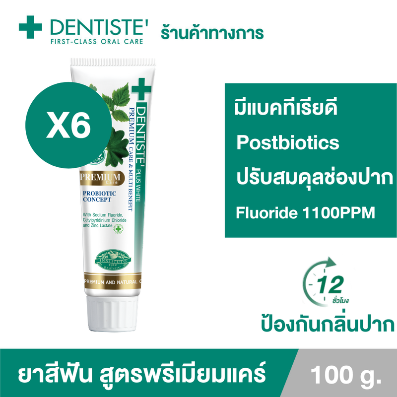 (แพ็ค 6) Dentiste Premium Care Toothpaste Tube 100 GM. ยาสีฟันสูตรพรีเมี่ยมแคร์ ยับยั้งแบคทีเรีย 12ชม หลอด ขนาด 100 กรัม เดนทิสเต้