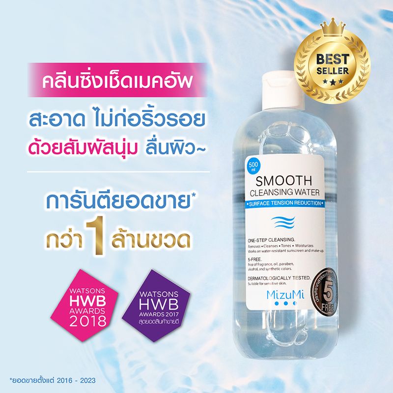 [แพ็คคู่] MizuMi Smooth Cleansing Water 500ml  คลีนซิ่งวอเตอร์ สลายเมคอัพ สัมผัสนุ่มลื่น ปกป้องการเกิดริ้วรอย ผิวแพ้ง่าย