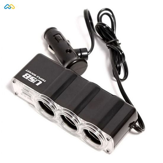 4 in 1 อะแดปเตอร์ชาร์จไฟในรถยนต์ 3 ช่อง 12V 24V DC พร้อมพอร์ตชาร์จ USB