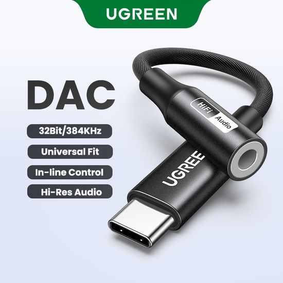 UGREEN USB C to 3.5mm Headphone Adapter with DAC Chip 32Bit/384KHz Hi-Res Hifi for Samsung S24 Ultra iPhone 15 Pro Max Laptop iPad Pro Model: 25836