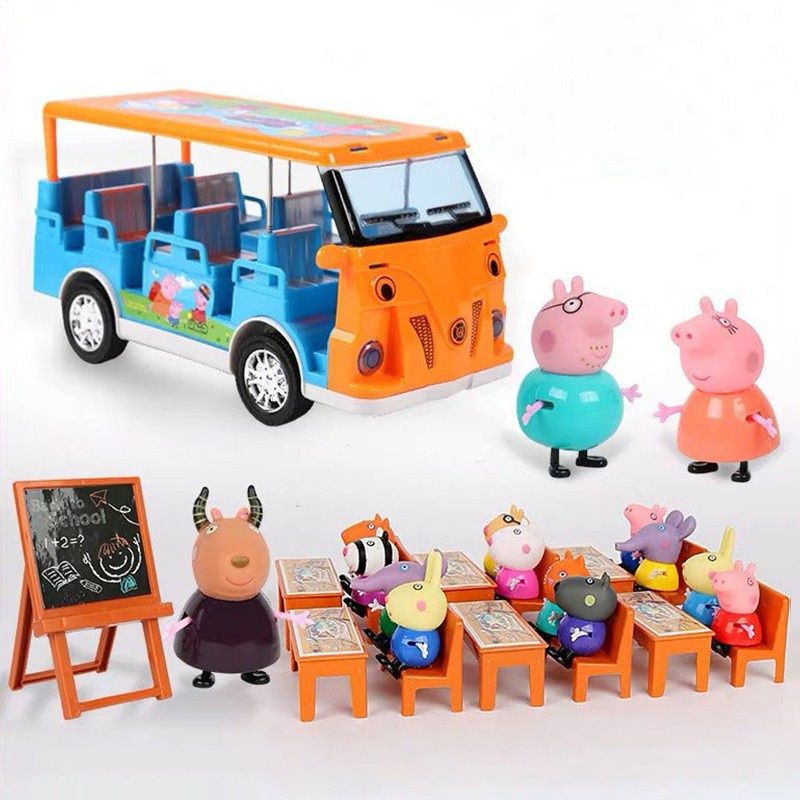 พร้อมส่ง รถบัสปิกนิก Peppa Pig ขนาดเล็ก พร้อมเสียงเพลง ของเล่นสําหรับเด็ก