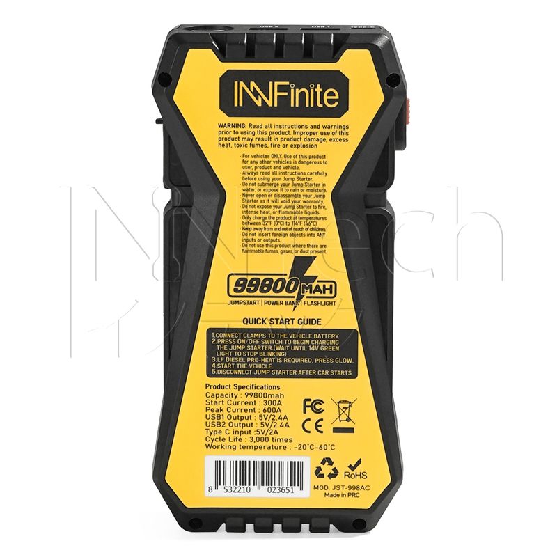 InnFinite 2-in-1 2USB จั้มสตาร์ท & พาวเวอร์แบงค์ 99,800 mAh จั๊มสตาร์ท 12V High Power Jump Start Power Bank