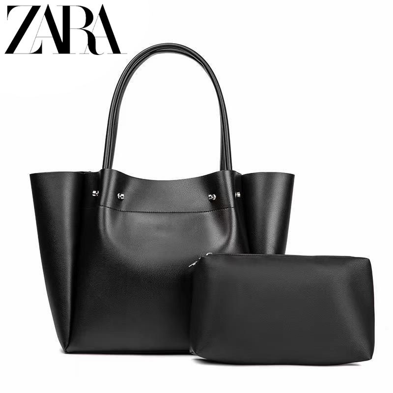 Zara ใหม่ กระเป๋าถือ กระเป๋าสะพายไหล่ หนังนิ่ม ความจุขนาดใหญ่ 2023 2 ชิ้นต่อ 1 ชิ้น