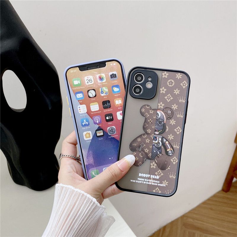 สำหรับ Apple IPhone 11 12 Pro Max กรณีรูปแบบด้าน Matte 3D รูปแบบการ์ตูนหมีเลนส์ป้องกันเคสคู่สำหรับ IPhone XR XS Max 7 8 Plus SE 2020ฝาหลังของขวัญสำหรับ Girl Boy