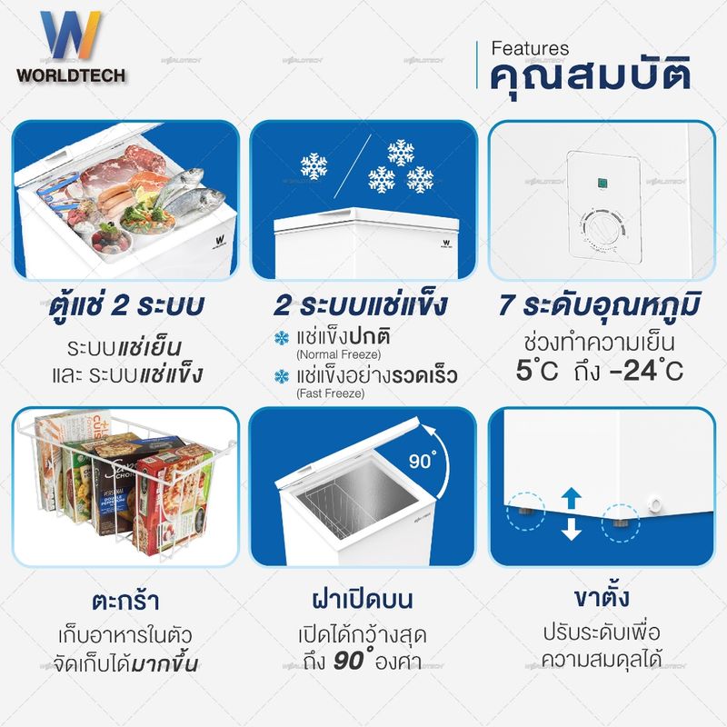 (ใช้โค้ดลดเพิ่ม) Worldtech ตู้แช่ 2 ระบบ แช่เย็นและแช่แข็ง ขนาด 5Q  ความจุ 150 ลิตร ประกัน 3 ปี รุ่น WT-FZ150