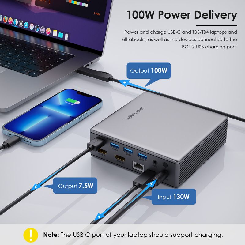 Wavlink สถานีเชื่อมต่อสากล10-In-1 Usb 3.0 Dual-Monitor พร้อม Hdmi 2KHdmi 4Kกิกะบิตอีเธอร์เน็ตแบบมีสาย3 5มมแจ็คเสียงพอร์ต Usb 3.0และ100W Usb-C Pd ชาร์จพอร์ต Thunderbolt 3/4สำหรับ M1/M2 Macbook Pro/air พื้นผิว Pro และแล็ปท็อปอื่นๆ