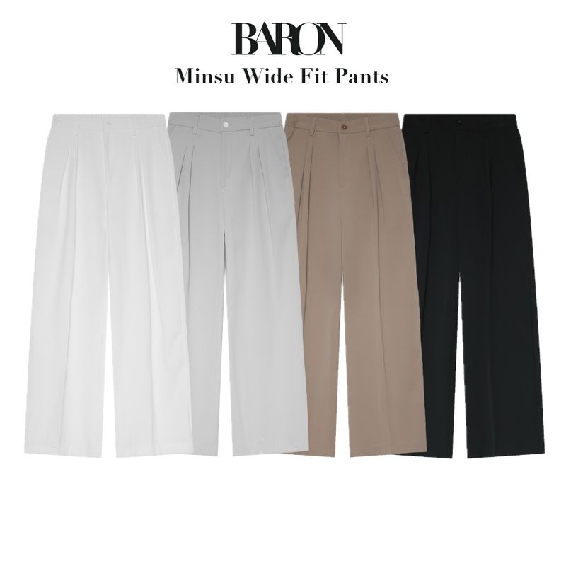 BARON Minsu Wide Fit pants กางเกงขายาวเอวยืด ขากระบอกหลวม สไตล์เกาหลี