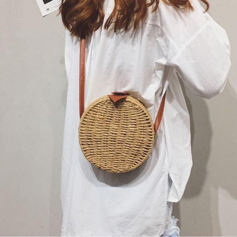 กระเป๋าสานกล่องกลม Maru Straw Bag ส่งฟรี (A15)