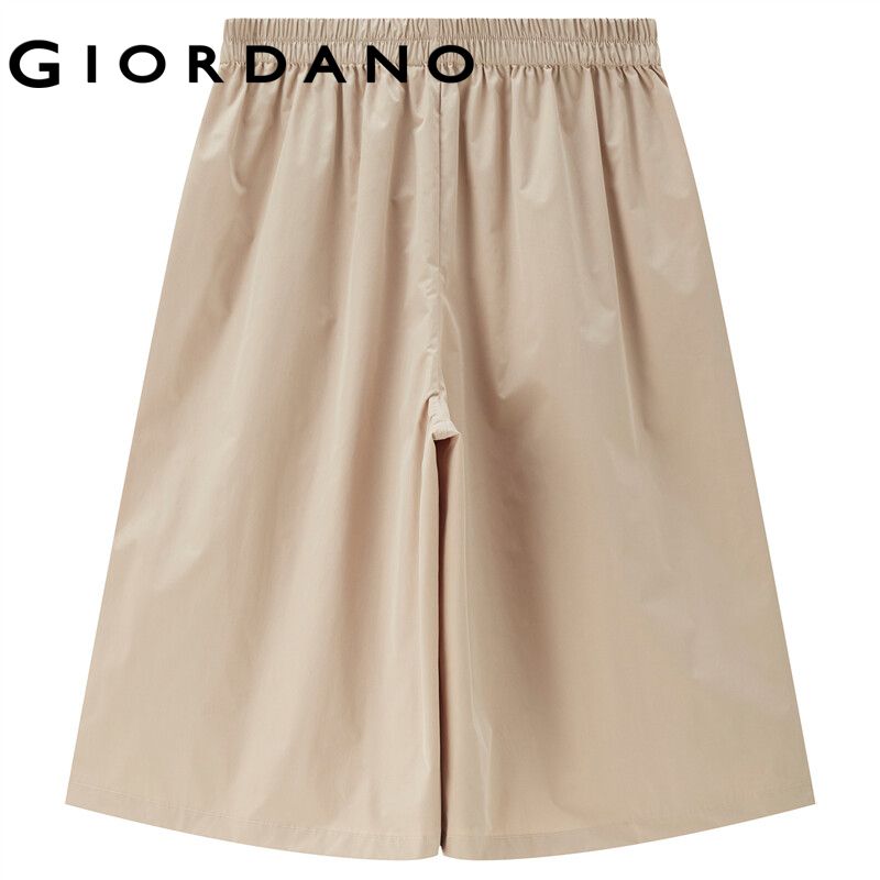 GIORDANO ผู้หญิง สีทึบทอกระเป๋าขนาดใหญ่เอวยางยืดกางเกงลำลองห้าจุดบาง Free Shipping 13403326