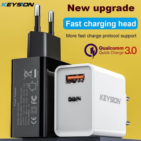 KEYSION PD Charger 18W Dual USBค่าเร็ว 3.0 เครื่องชาร์จสำหรับiPhone Samsung Xiaomi QC 3.0 Cargadorอะแดปเตอร์ชาร์จโทรศัพท์มือถือ