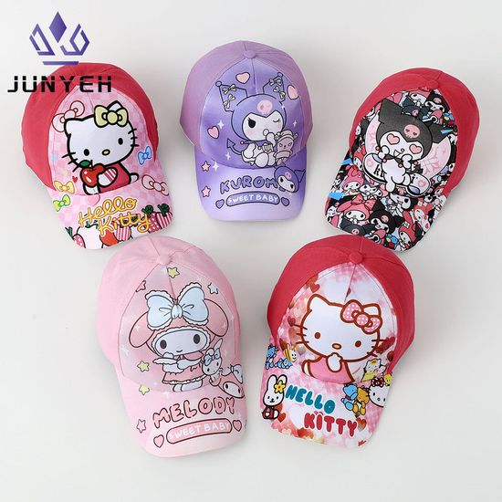 Sanrio ปรับหมวกการ์ตูนหมวกเบสบอล Kuromi น่ารักเด็กผู้หญิงเด็กทำนองนักเรียนหมวกบังแดดฤดูร้อนสำหรับเด็กอายุ2-8ปี