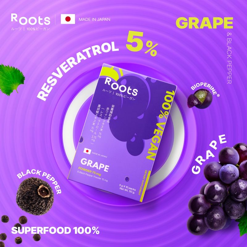 [ขายดี] Roots Grape & Black Pepper (Anti-Aging) เรสเวอราทรอลจากสารสกัดองุ่น ต้านอนุมูลอิสระ