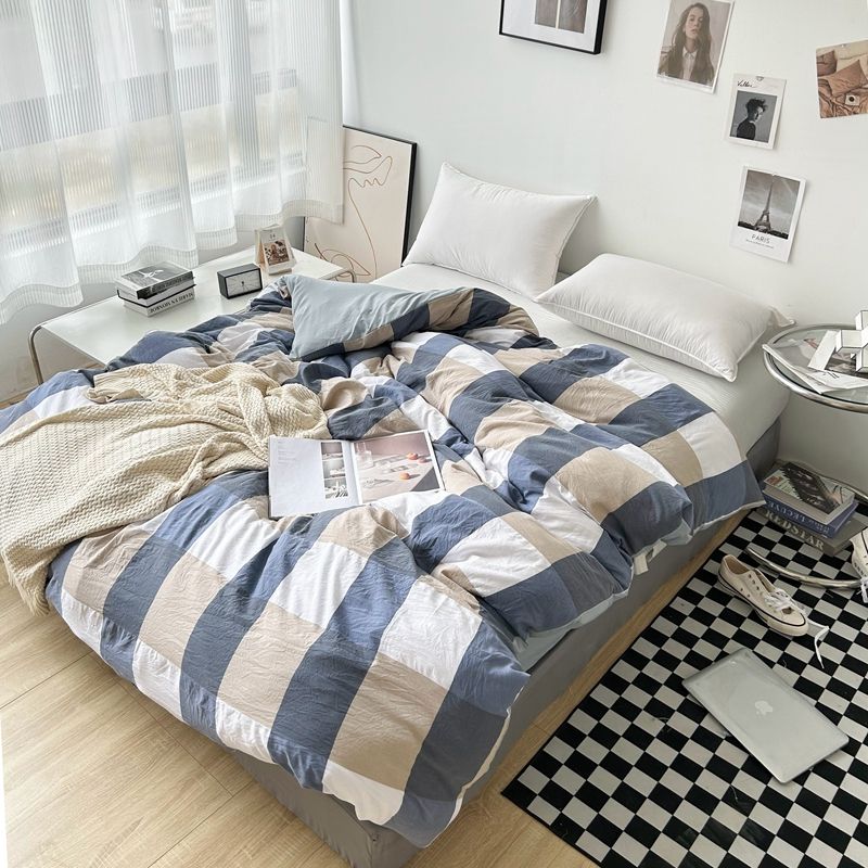 Dansunreve ปลอกผ้านวม ดีไซน์เรียบง่าย เรียบง่ายลายสก๊อตผ้าคลุมผ้านวมฟ้า duvet cover เรียบง่ายลายสก๊อตผ้าคลุมผ้านวมฟ้า/เขียว