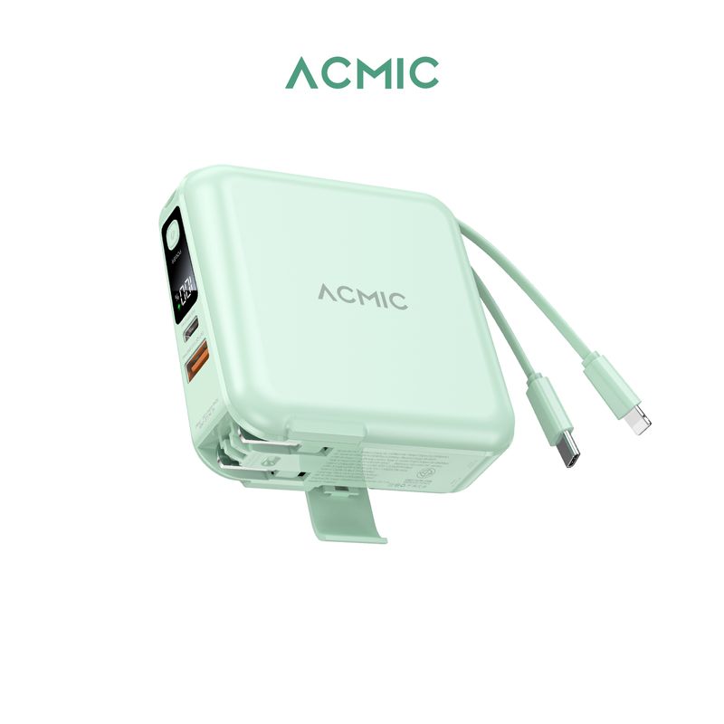 [รับประกัน 2 ปี] ACMIC A15 Powerbank 15000mAh แถมสายคล้องในกล่อง พาวเวอร์แบงค์ชาร์จเร็ว PD20W มีสายในตัว Type-C, L-cable หน้าจอ LED พร้อมส่ง