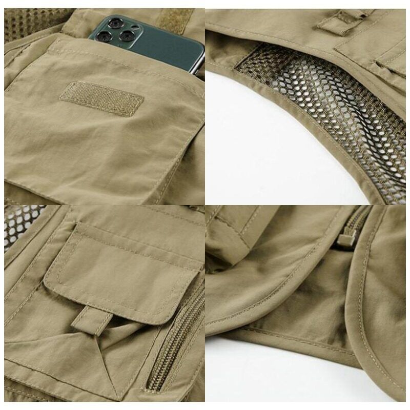 JEEP SPIRIT เครื่องมือกลางแจ้งใหม่เสื้อกั๊กผู้ชาย Multi-Pocket Vest Jacket หลวมเสื้อกั๊กตกปลา Functional กีฬา Vest