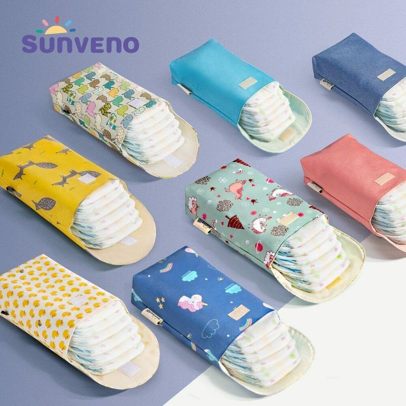 Sunveno กระเป๋าใส่ผ้าอ้อมเด็กทารกมัลติฟังก์ชั่นกันน้ํา