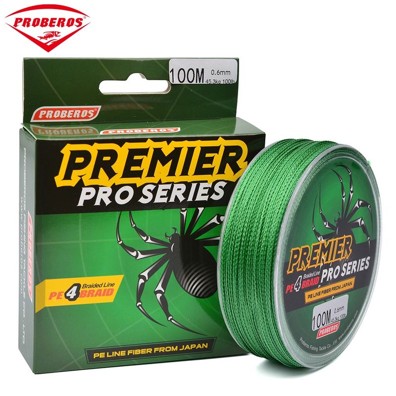 Proberos สายเบ็ดตกปลา PE แบบถัก สีเหลือง สีเขียว สีแดง สีเทา สีฟ้า 4 เส้น 100 เมตร 6LB-100LB