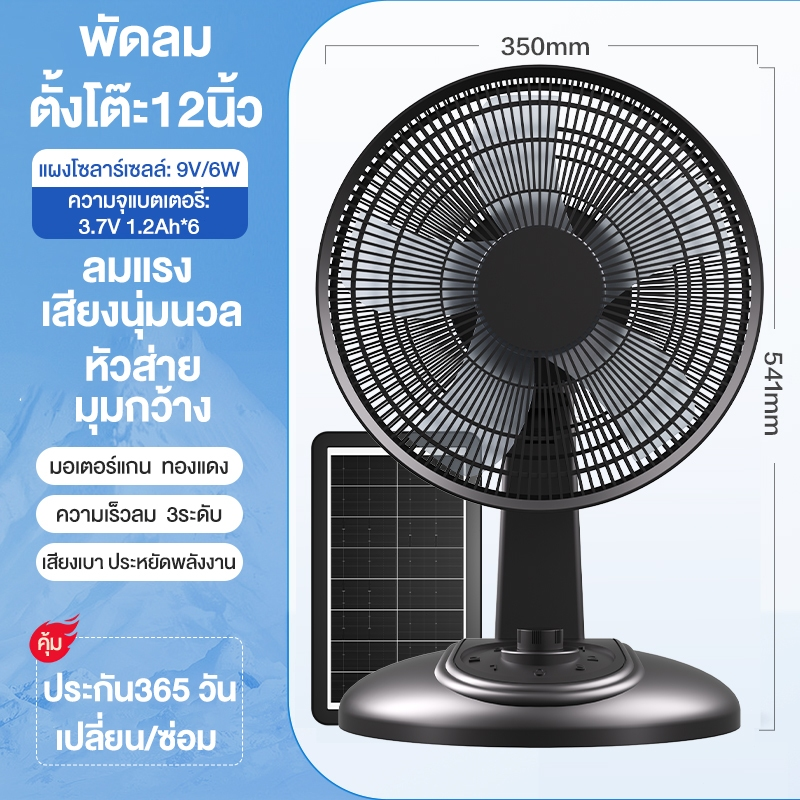 【0 ความคิดเห็นที่ไม่ดี】พัดลมโซล่าเซลล์ 12/18 นิ้ว พัดลมพกพา สองหลอดไฟพลังงานแสงอาทิตย์ แบตเตอรี่ในตัว แบตเตอรี่ในตัว ทนทาน พัดลมตั้งโต๊ะ LED