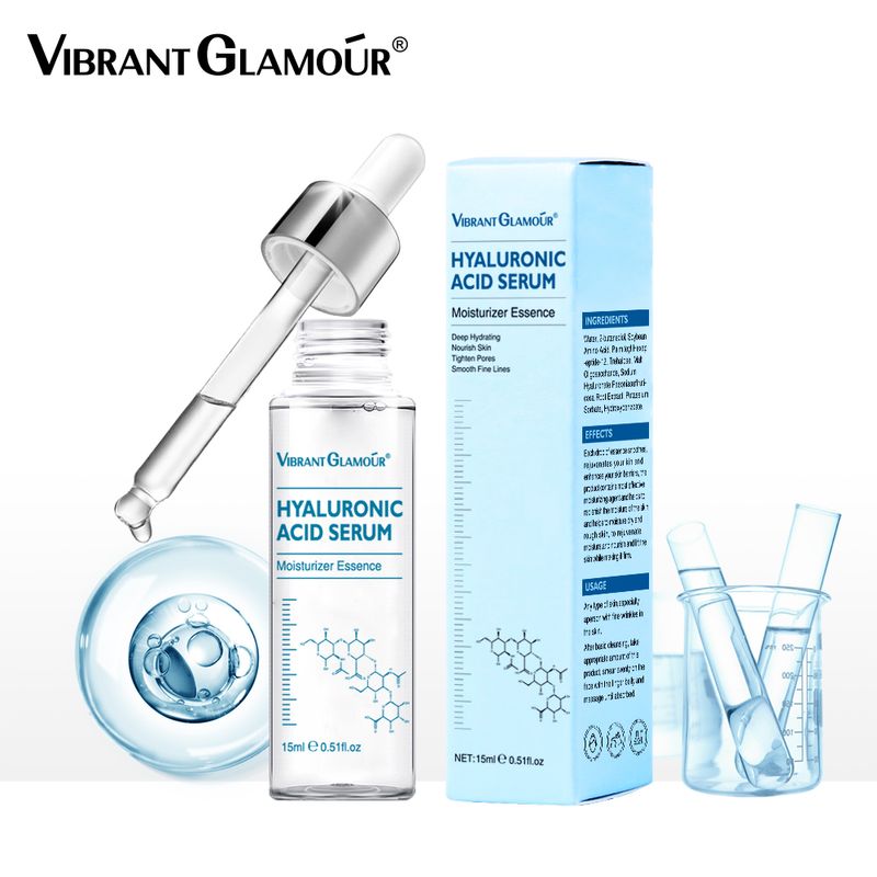 VIBRANT GLAMOUR เซรั่มหน้ากรดไฮยาลูโรนิก ต่อต้านวัย รูขุมขนหดตัว ไวท์เทนนิ่ง มอยซ์เจอไรเซอร์ เอสเซ้น ดราย สกินแคร์ 15ml