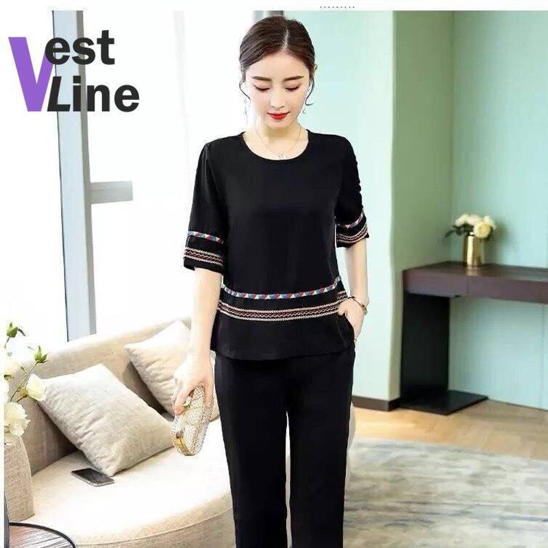 VESTLINE สไตล์เกาหลี2ชิ้นชุดสวมใส่ผู้หญิงขนาดพิเศษเสื้อผ้าผู้หญิงแบบสบายๆชุดกีฬาผู้หญิงชุด2022ใหม่022217