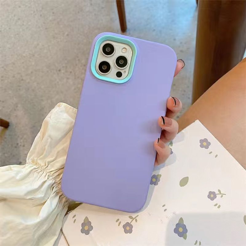 ⚡ พร้อมส่ง ⚡3 in 1 Liquid เคสประกบสีพื้นมาใหม่ เคสโทรศัพท์ For IPhone 11 12 13 14 15 Pro Max 6 8 7 Plus X XS Max XR กรอบ TPU นุ่มกันกระแทกยางแบบหนา