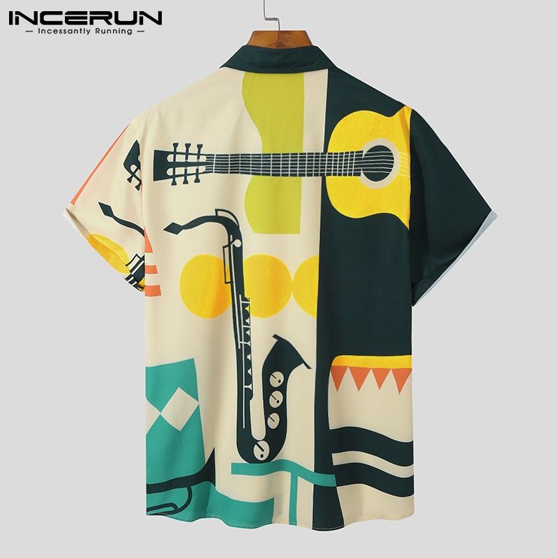 Incerun เสื้อเชิ้ตแขนสั้น พิมพ์ลายดอกไม้ ติดกระดุม ทรงหลวม สําหรับผู้ชาย