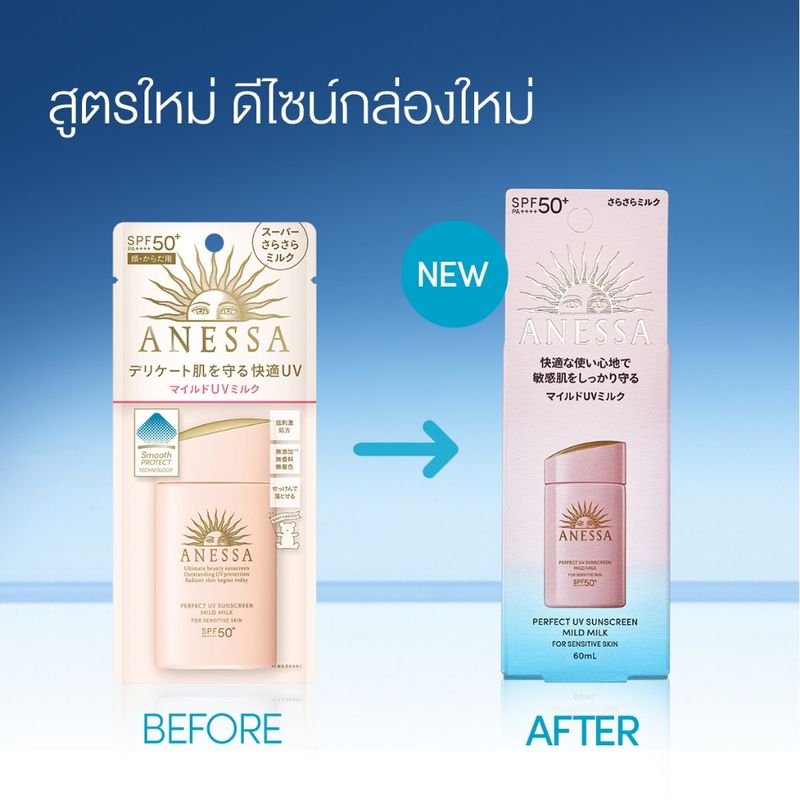 [NEW] ANESSA อเนสซ่า เพอร์เฟค ยูวี ซันสกรีน มายด์ มิลค์ NA SPF50+ PA++++ 60 มล. (กันแดดเนื้อน้ำนม สำหรับผิวแพ้ง่าย)