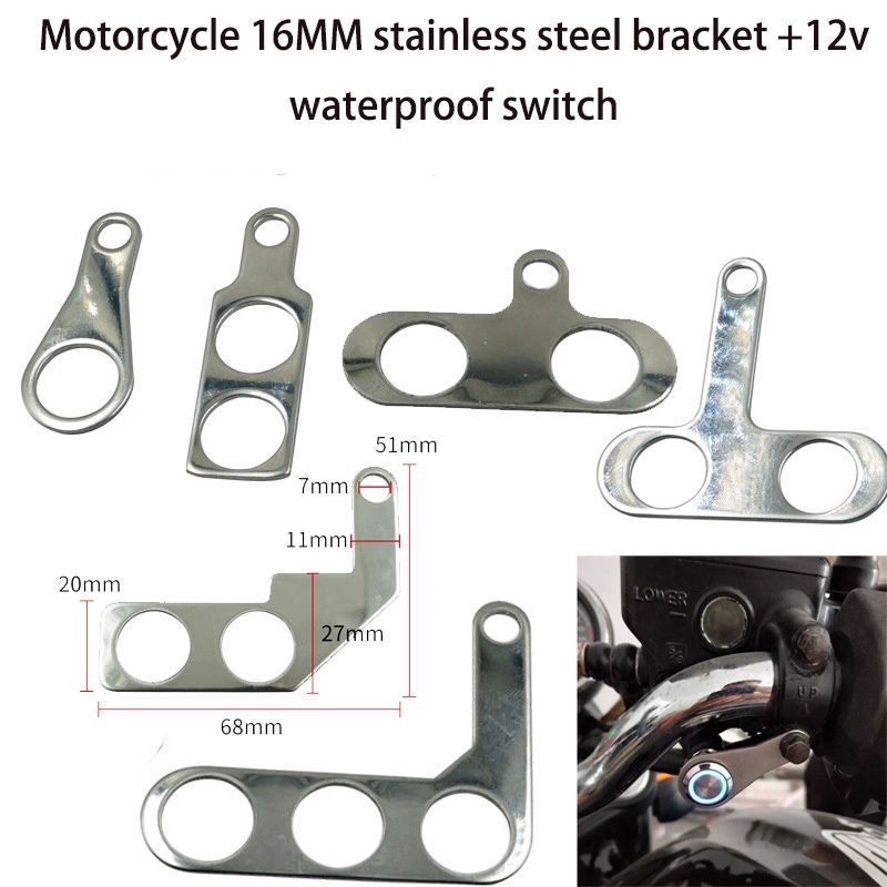 ตัวยึดสแตนเลส 16 มม. + สวิตช์ 12v กันน้ํา led สําหรับรถจักรยานยนต์