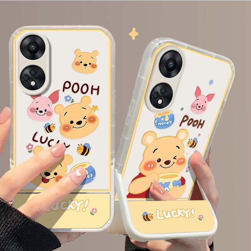 เคส OPPO A79 A78 A98 5G เคส OPPO Reno 11 Pro 8T 8 Z 8Z 7Z 7 Pro 5G เคส OPPO A57 A77S A76 A96 เคสใส กันกระแทก เคสการ์ตูนหมีพูห์น่ารัก ป้องกันกล้อง เคสโทรศัพท์ใส พร้อมขาตั้งโทรศัพท์