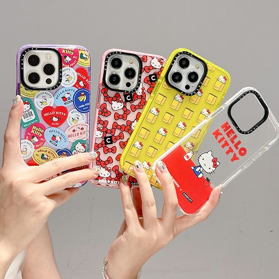 เคสโทรศัพท์รูปโบว์เฮลโลคิตตี้ลายการ์ตูนน่ารักใช้ได้กับ iPhone 15 14 13 12 Pro Max 11 14Promax 15Plus TPU รูใหญ่ฝาหลังเคสมือถือกันตก