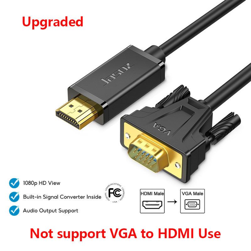 Jasoz สาย HDMI to VGA 1080P พร้อม Audio Video HDMI ชายไปสาย VGA ชาย 1080P HDMI Adapter Converter Cable For Laptop PC 1m 1.5m 2m 3m 5m