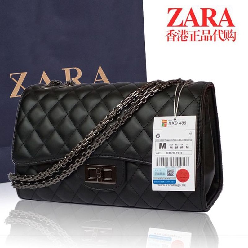 Zara กระเป๋าสะพายไหล่ หนังแกะ แต่งสายโซ่คล้อง สไตล์ฮ่องกง