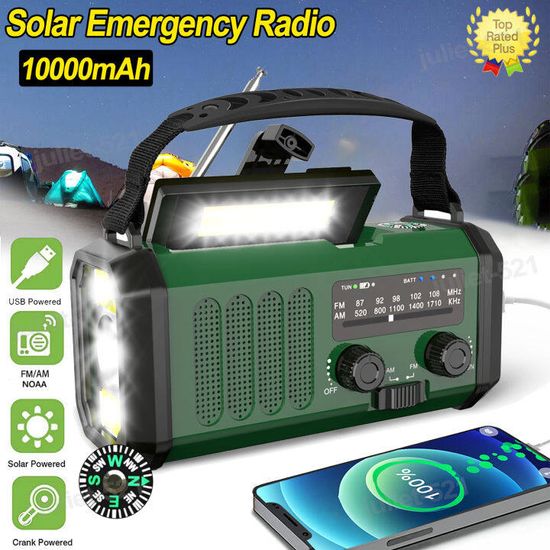 10000mAh Radio Solar AM/FM แบบพกพากลางแจ้งมือถือมือถือที่มีข้อเหวี่ยง 6 in 1 พลังงานแสงอาทิตย์แบบพกพาวิทยุ LED ไฟฉายกลางแจ้ง