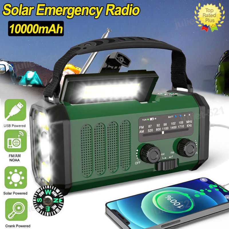 10000mAh Radio Solar AM/FM แบบพกพากลางแจ้งมือถือมือถือที่มีข้อเหวี่ยง 6 in 1 พลังงานแสงอาทิตย์แบบพกพาวิทยุ LED ไฟฉายกลางแจ้ง