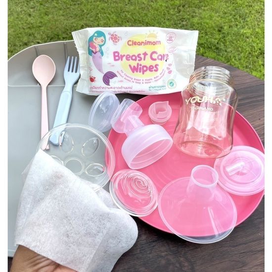 ผ้าเปียกทำความสะอาดกรวยปั๊มนม อุปกรณ์ปั๊มนม Breast Pump Wipes ไม่มีแอลกอฮอล์ ไม่มีน้ำหอม food grade เข้าปากเด็กได้