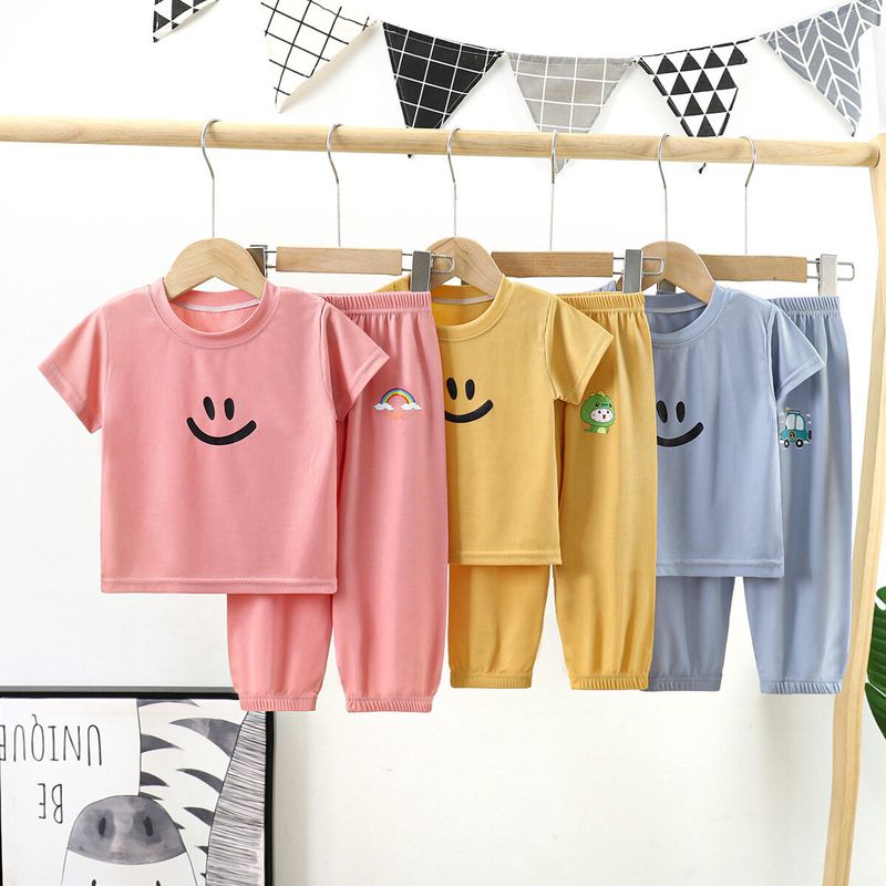 Girls Ice Silk Short Sleeve Suit Summer Korean Style Casual Homewear Pajamas Ankle-Tied Anti Mosquito Pants