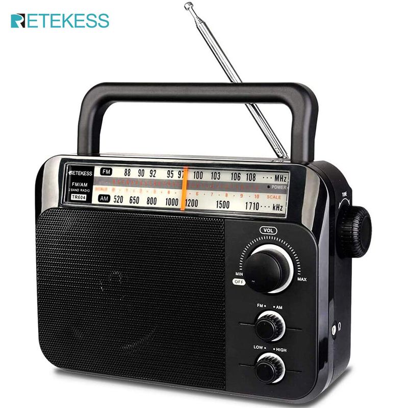 Retekess TR604 AM วิทยุพกพา FM พร้อมการรับสัญญาณที่ดีที่สุด AC 220V ขับเคลื่อนด้วยปุ่มหมุนที่ชัดเจนและปุ่มขนาดใหญ่สำหรับบ้าน (สีดำ)