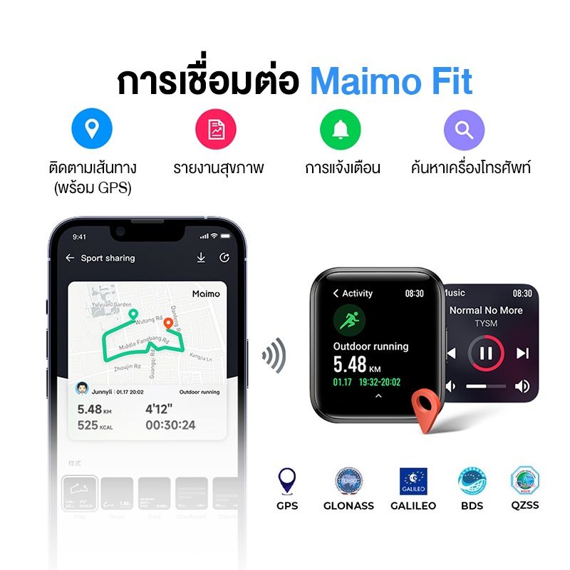 [ใหม่ล่าสุด] Maimo Flow Smart Watch GPS 1.6" AMOLED HD Screen นาฬิกาอัจฉริยะ วัด SpO2 Smartwatch สมาร์ทวอทช์