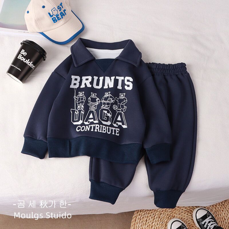 Childrens polo shirt sweater suit autumn and winter new boys and girls sports lapel fashion top childrens clothing