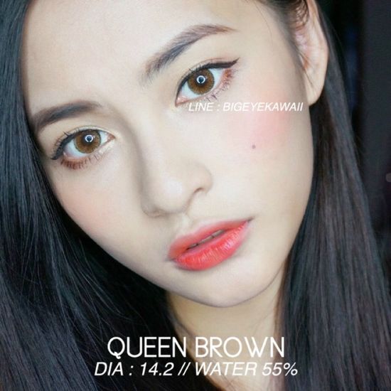 Queen brown [ค่าสายตา -0.00 - 10.00 ] คอนแทคเลนส์ [ รายเดือน ] ยี่ห้อ beautylens ( ขนาดตาโต )