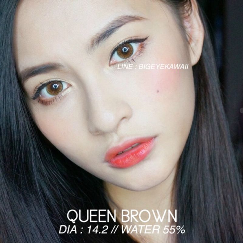 Queen brown [ค่าสายตา -0.00 - 10.00 ] คอนแทคเลนส์ [ รายเดือน ] ยี่ห้อ beautylens ( ขนาดตาโต )