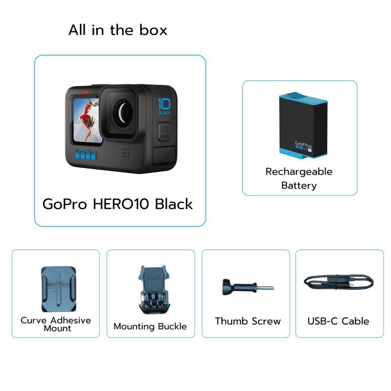 (ประกันศูนย์ไทย1ปี)GoPro HERO10 Black โกโปร Action Cam ของแท้byRTB ส่งฟรี กล้องแอคชั่นแคม กันน้ำ10ม. กล้องถ่ายใต้น้ำ