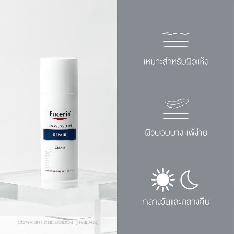 Eucerin UltraSensitive Repair Cream 50ml ยูเซอริน ครีมบำรุงผิวสำหรับผิวแพ้ง่าย ลดผิวแห้ง แดง ระคาย.