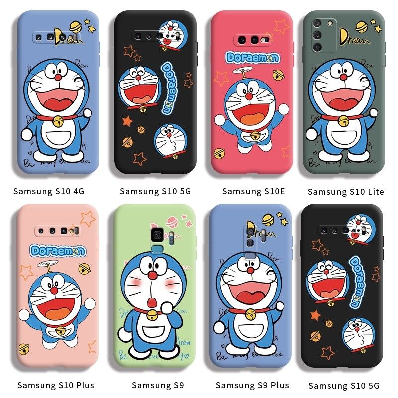 สำหรับ Samsung Galaxy S10 4G S10 5G S10E S10 Lite S10 Plus S9 Plus การ์ตูนโดราเอมอนน่ารักกันกระแทกบางนุ่มปกหลังซิลิโคนรูปแบบกล้อง Full อุปกรณ์ป้องกันเลนส์ปลอก