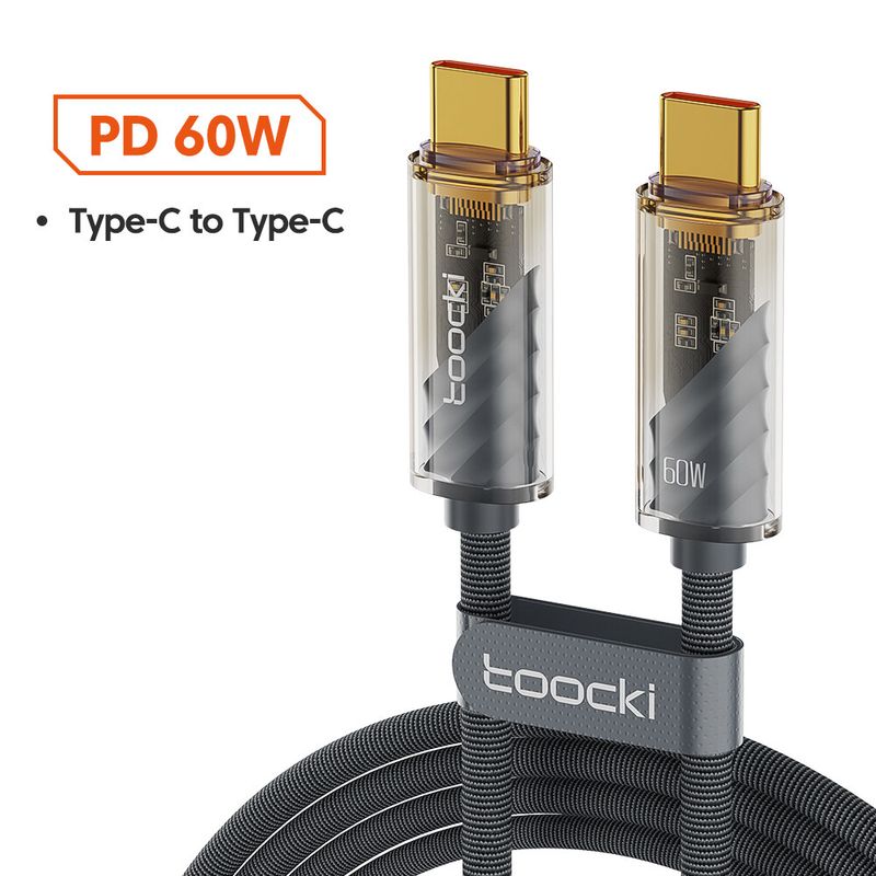 Toocki 100W USB Type C ถึง Type C เป็น Type C สายเคเบิ้ลสำหรับ Samsung Xiaomi โปร่งใส Realme สาย PD Type C 100W 60W ชาร์จเร็วสำหรับ Macbook